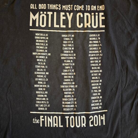 Motley Crue Tshirt 2014 Final Tour Tee All Bad Things End Black XL Concert Band - Picture 10 of 10